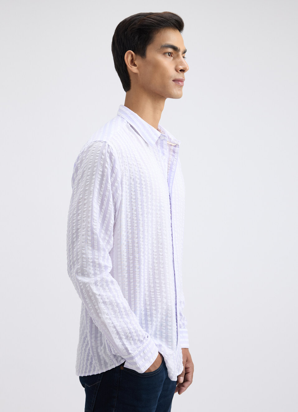 Men Purple Check Full Sleeve Shirt, , large image number 3