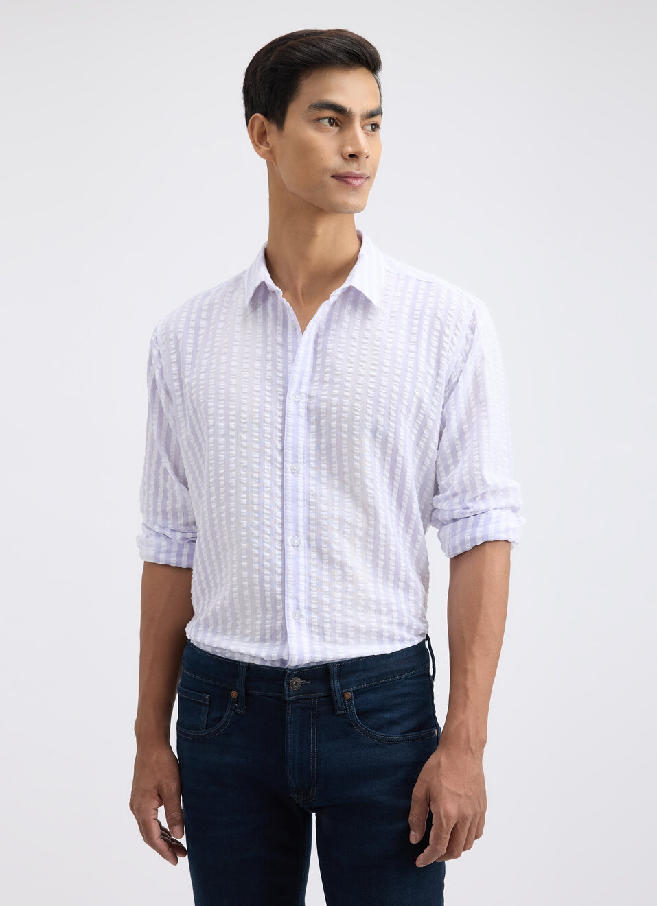 Men Purple Check Full Sleeve Shirt, , large image number 0