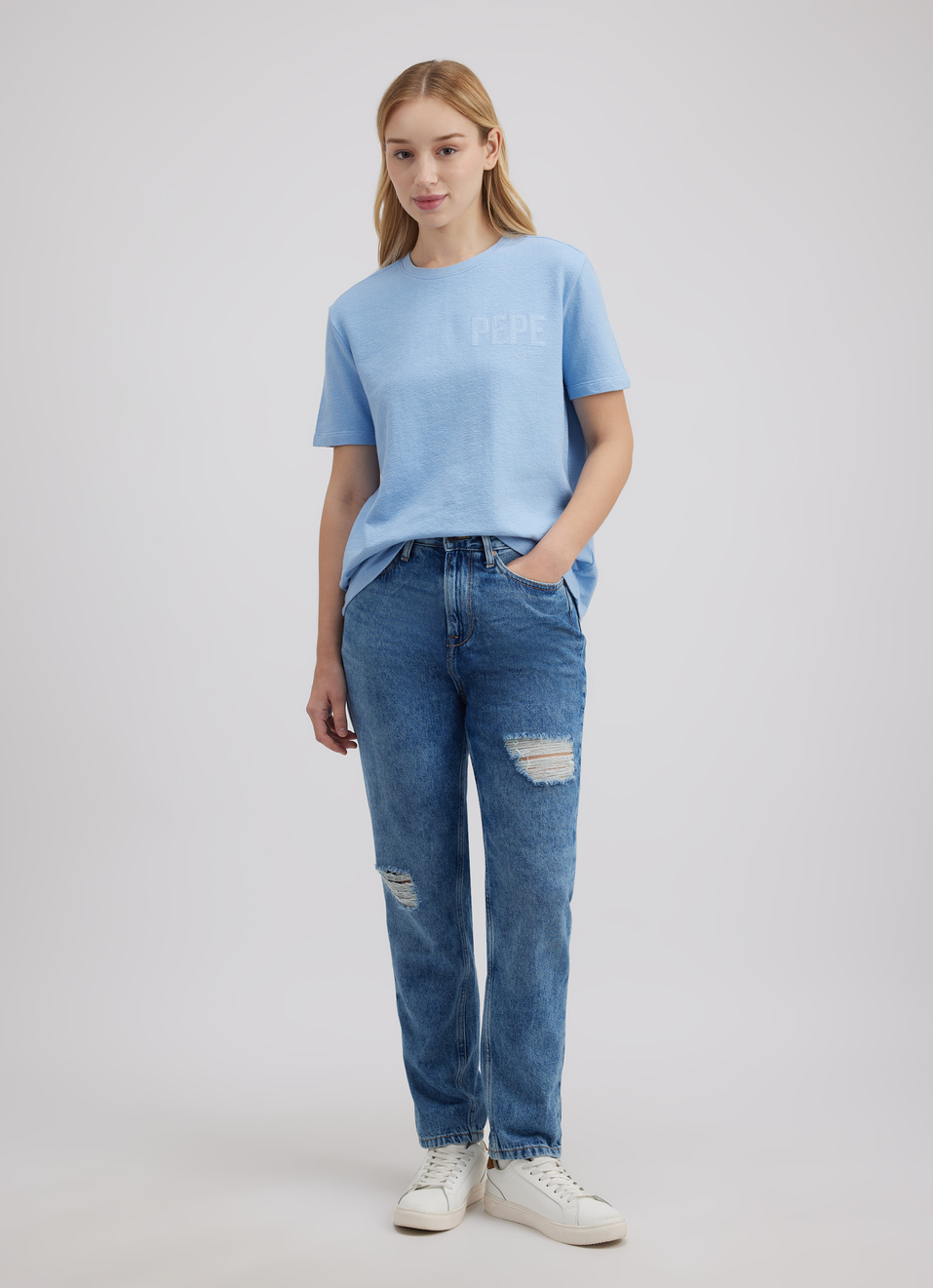 Women Blue Applique Embroidered Short Sleeve T-shirt, , large image number 5