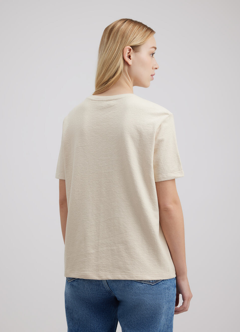 Women Beige Applique Embroidered Short Sleeve T-shirt, , large image number 2