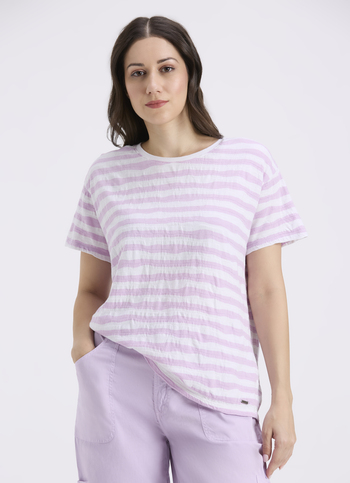 Women Purple Stripe Short Sleeve T-shirt