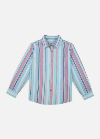 Boys White Vertical Stripe Full Sleeve Shirt