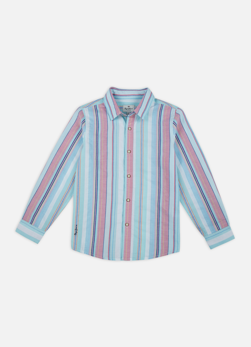Boys White Vertical Stripe Full Sleeve Shirt, , large image number 0