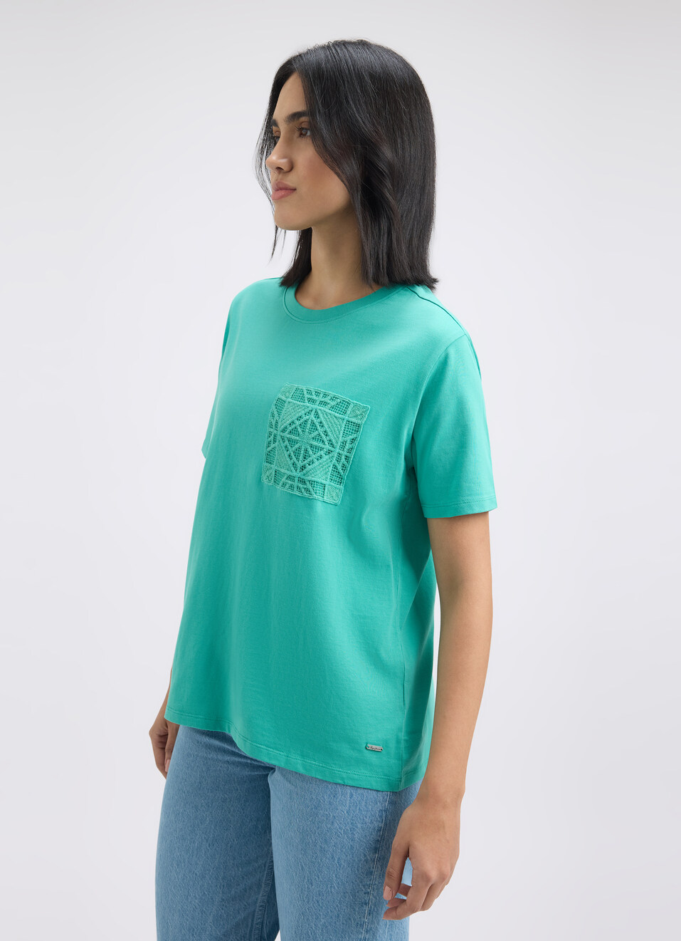 Women Green Crochet Short Sleeve T-shirt, , large image number 3