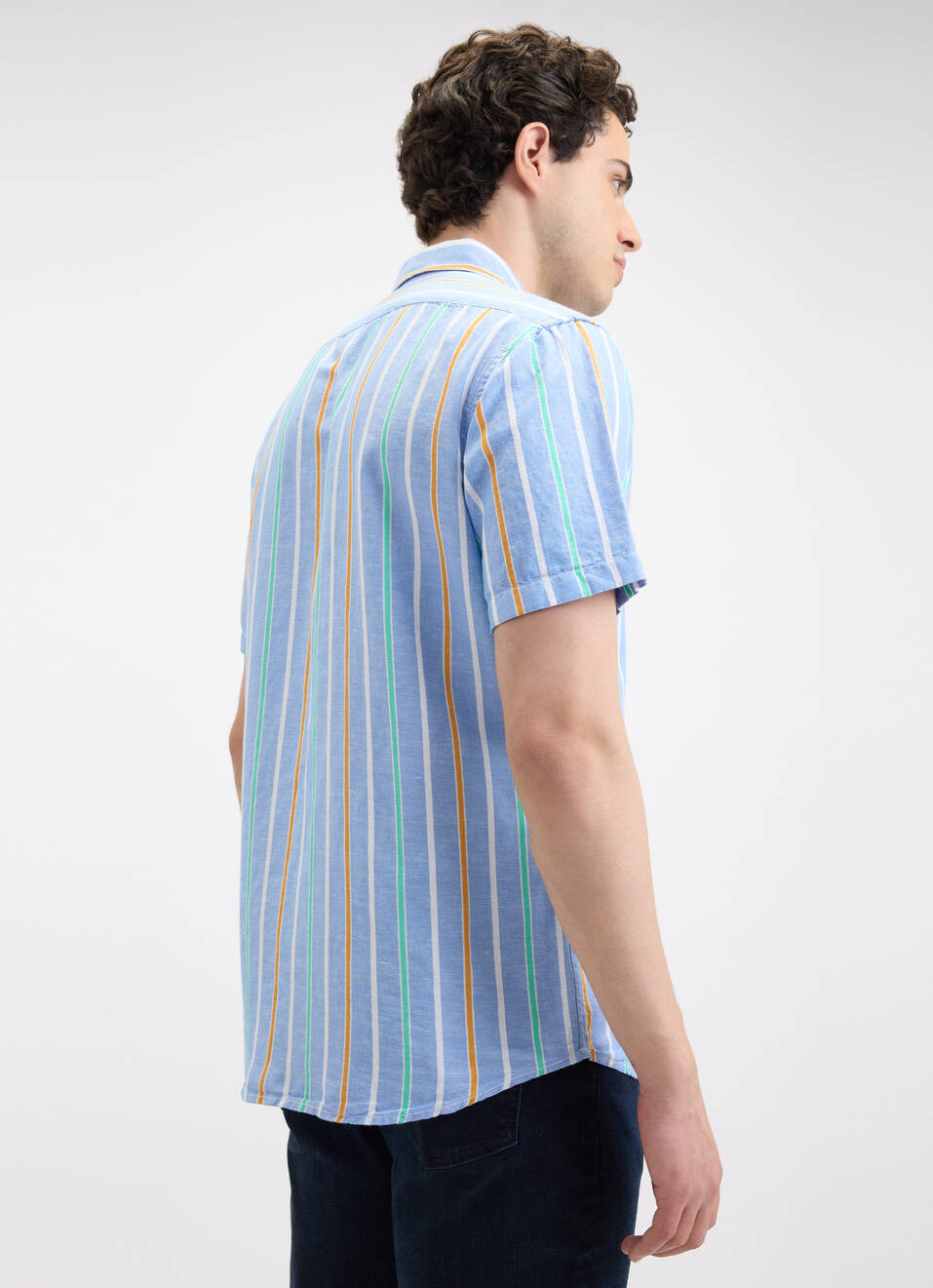Men Blue Stripe Short Sleeve Shirt, , large image number 2