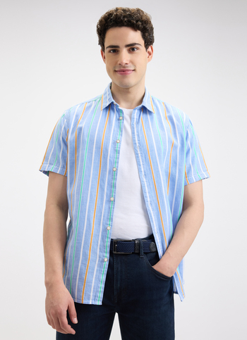 Men Blue Stripe Short Sleeve Shirt