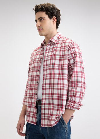 Men Dark Red Check Full Sleeve Shirt