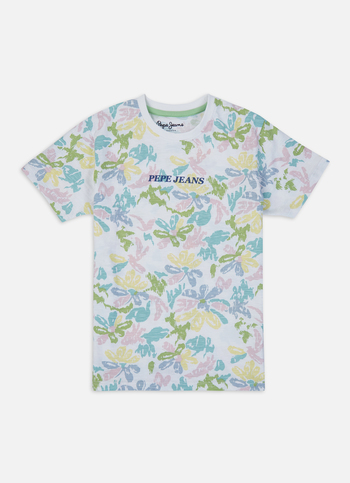 Boys White All Over Floral Short Sleeve T-shirt