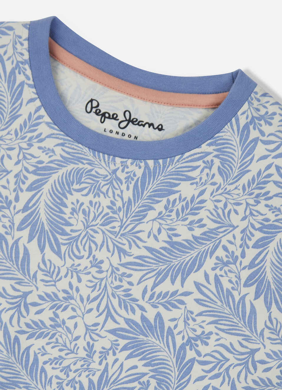 Boys Light Indigo All Over Leaf Print Short Sleeve T-shirt, , large image number 2