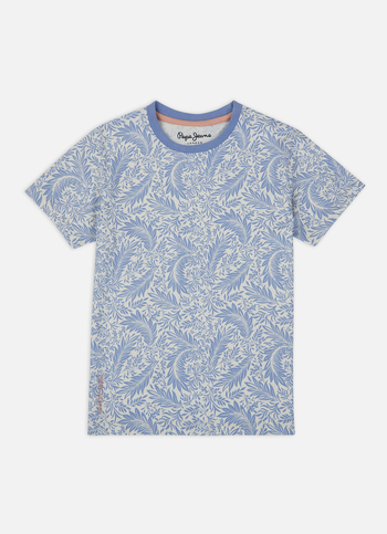 Boys Light Indigo All Over Leaf Print Short Sleeve T-shirt
