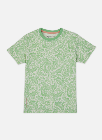 Boys Green All Over Leaf Print Short Sleeve T-shirt