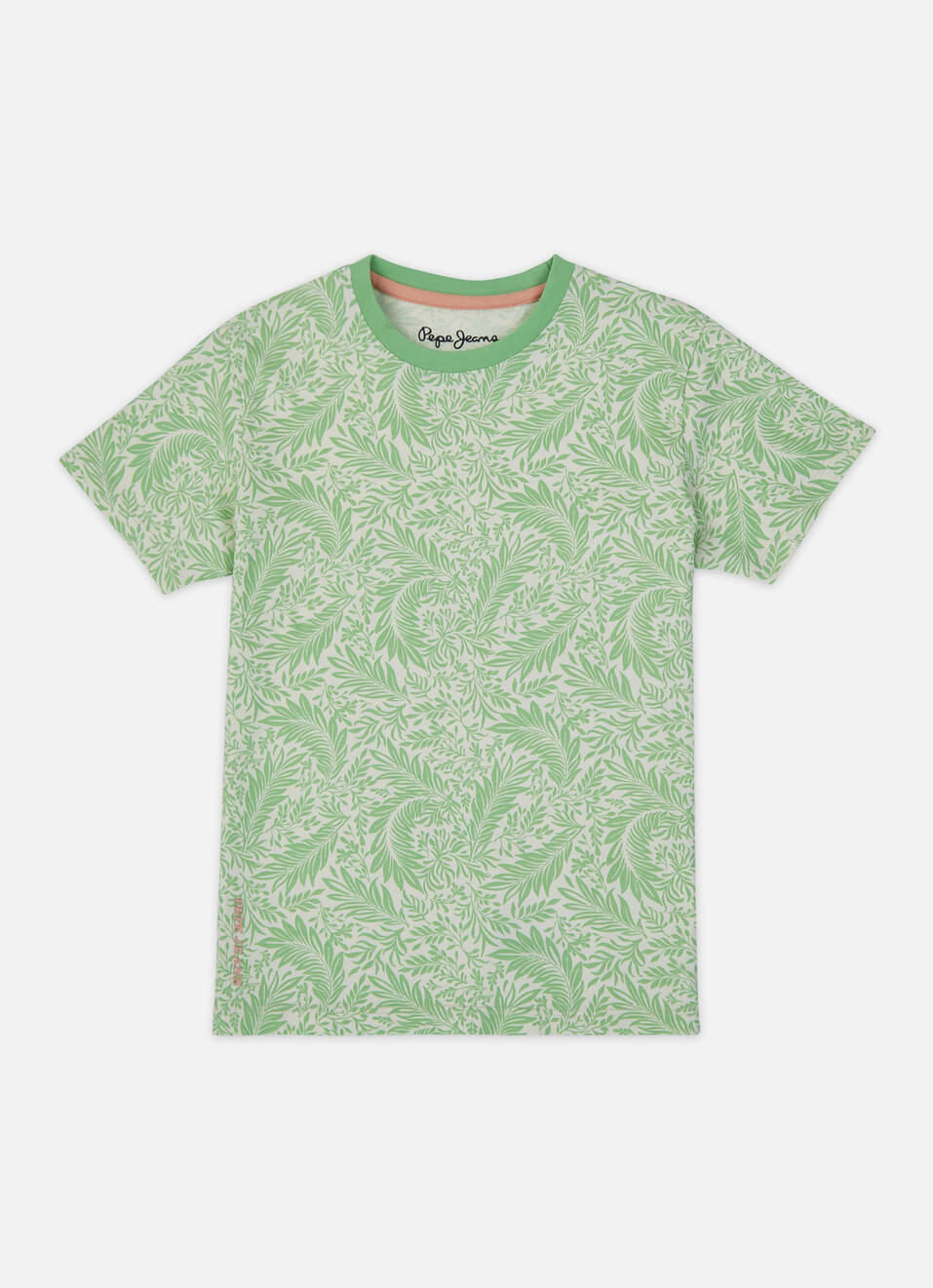 Boys Green All Over Leaf Print Short Sleeve T-shirt, , large image number 0