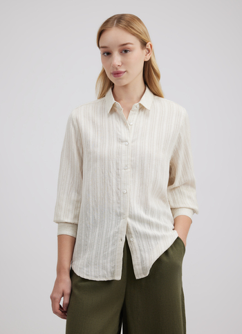 Women Beige Vertical Stripe Full Sleeve Shirt