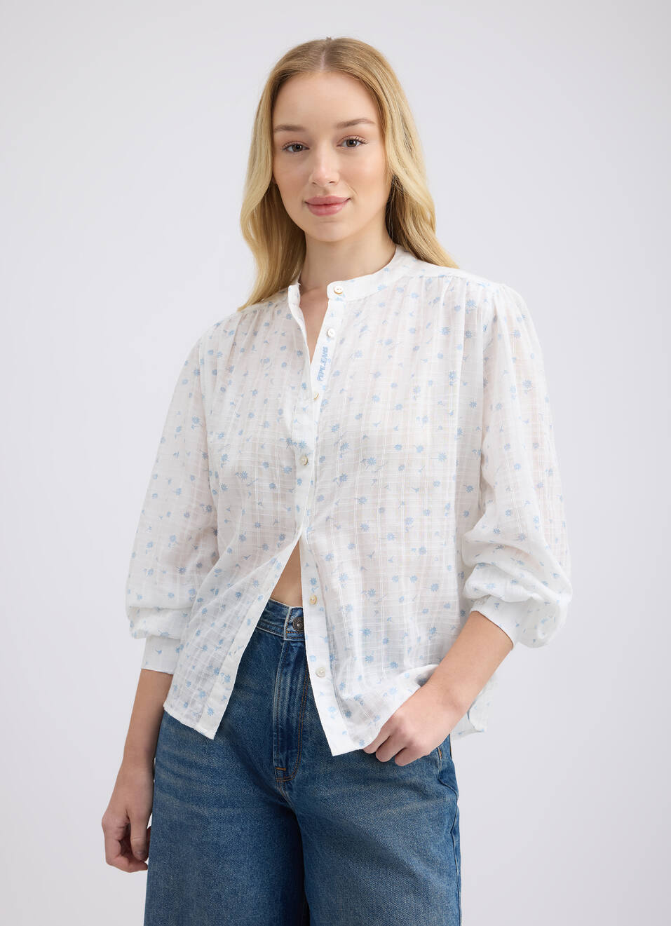 Women Blue Floral Print Full Sleeve Shirt, , large image number 0