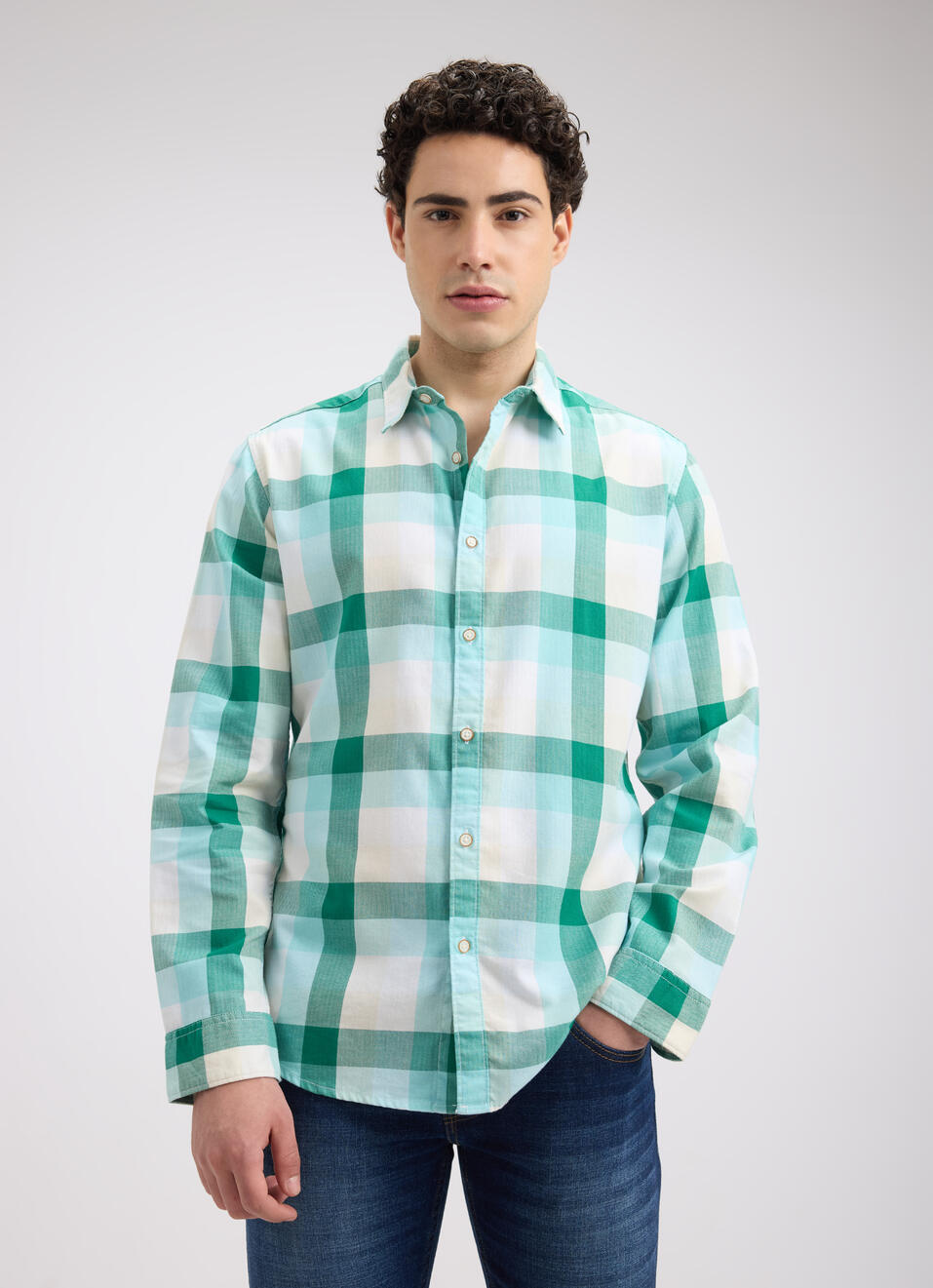 Men Blue Check Full Sleeve Shirt, , large image number 1