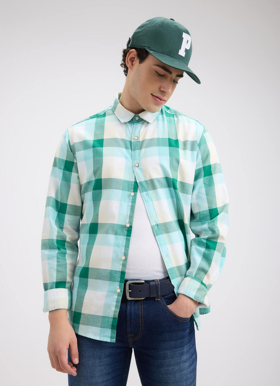 Men Blue Check Full Sleeve Shirt, , large image number 0