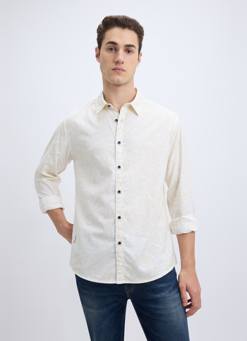Men Beige Leaf Print Full Sleeve Shirt