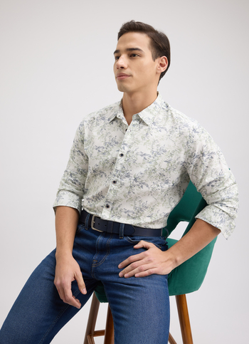 Men White Floral Print Full Sleeve Shirt