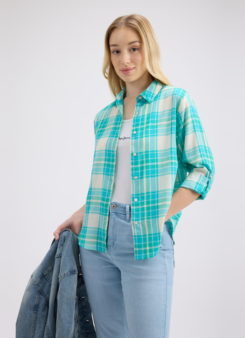 Women Green Check Full Sleeve Shirt