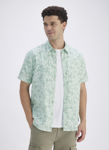 Men Blue Botanical Print Short Sleeve Shirt