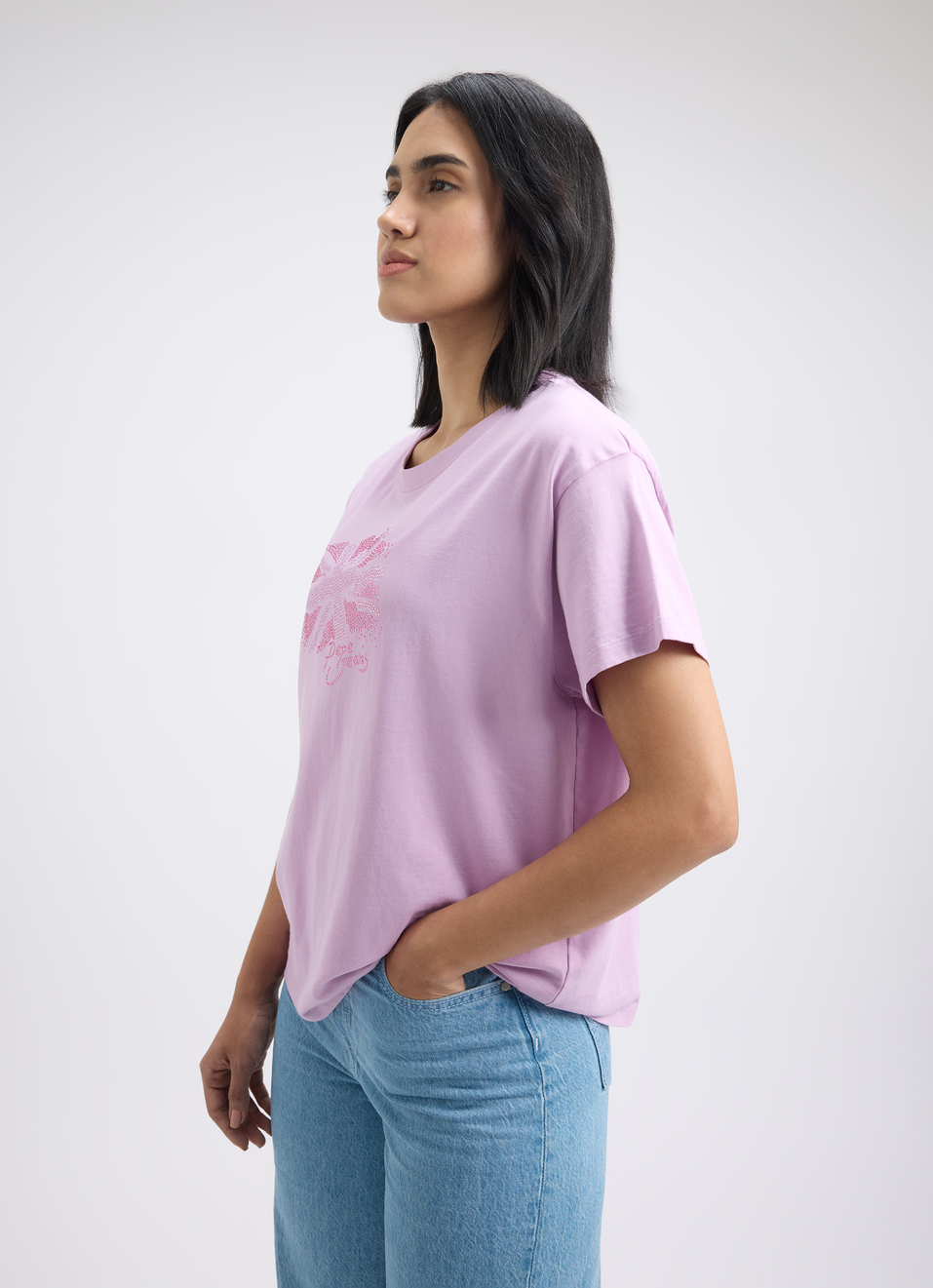 Women Purple Embellished Union Jack Print Short Sleeve T-shirt, , large image number 0