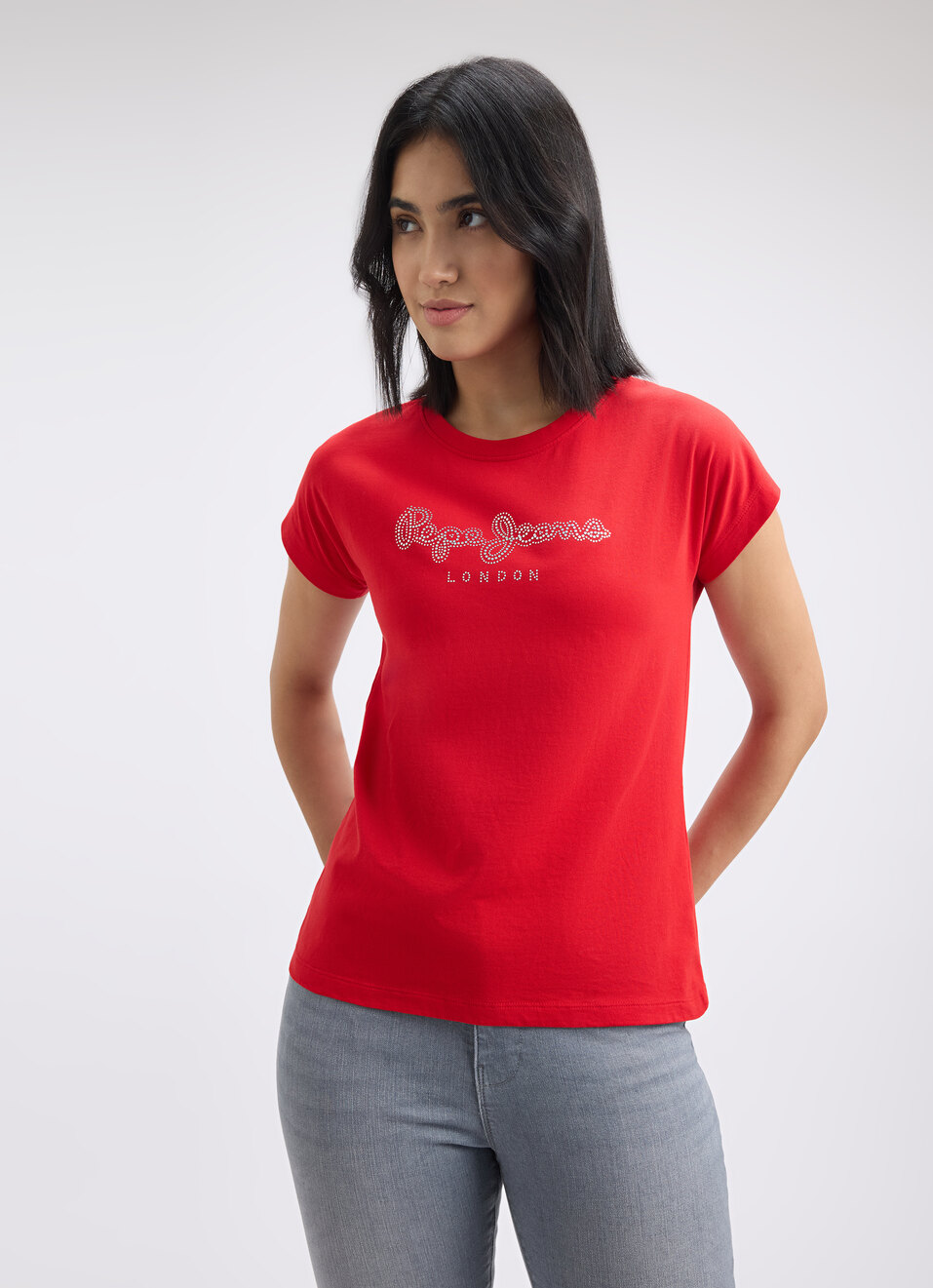 Women Red Embellished Short Sleeve T-shirt, , large image number 1