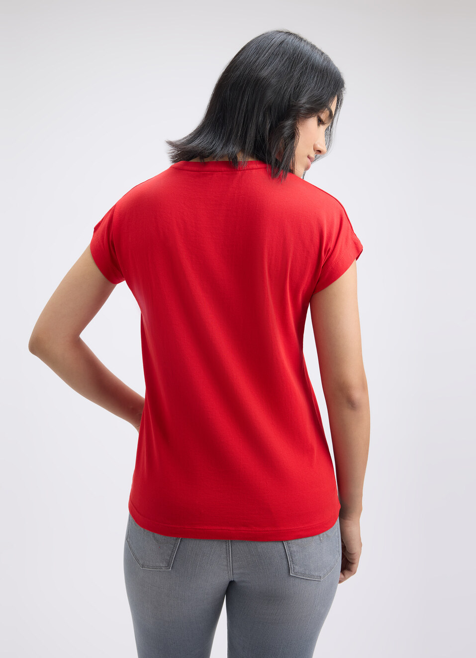 Women Red Embellished Short Sleeve T-shirt, , large image number 2