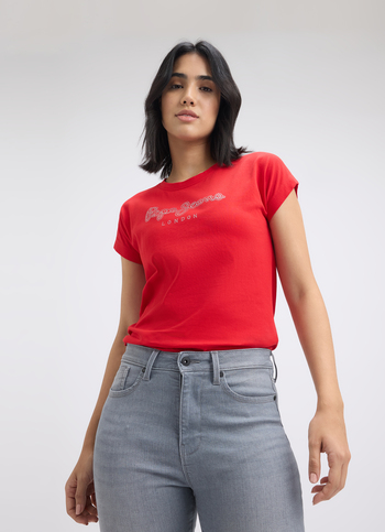 Women Red Embellished Short Sleeve T-shirt