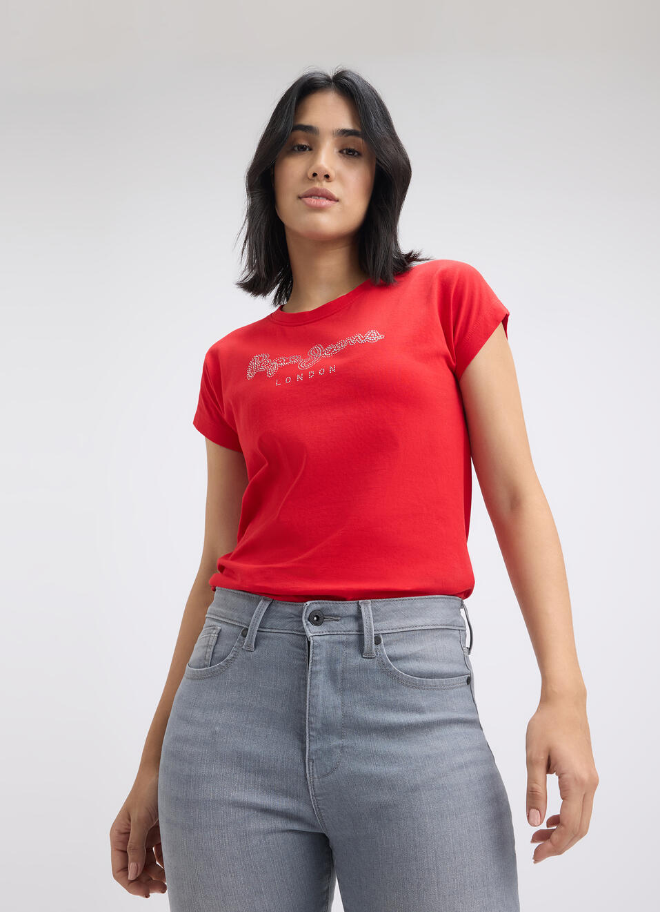 Women Red Embellished Short Sleeve T-shirt, , large image number 0