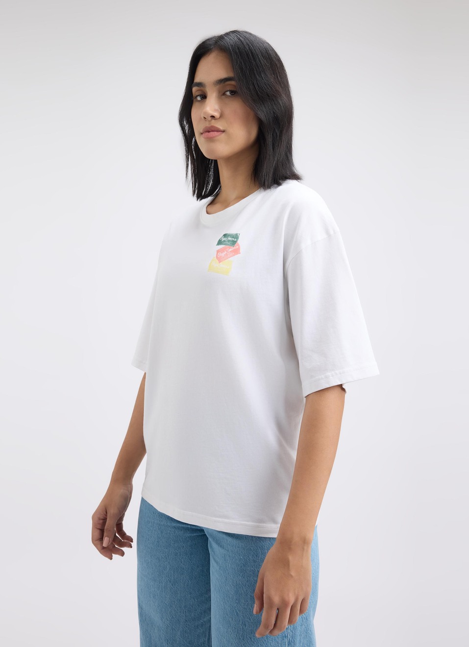 Women White Back Print Short Sleeve Oversized T-shirt, , large image number 3