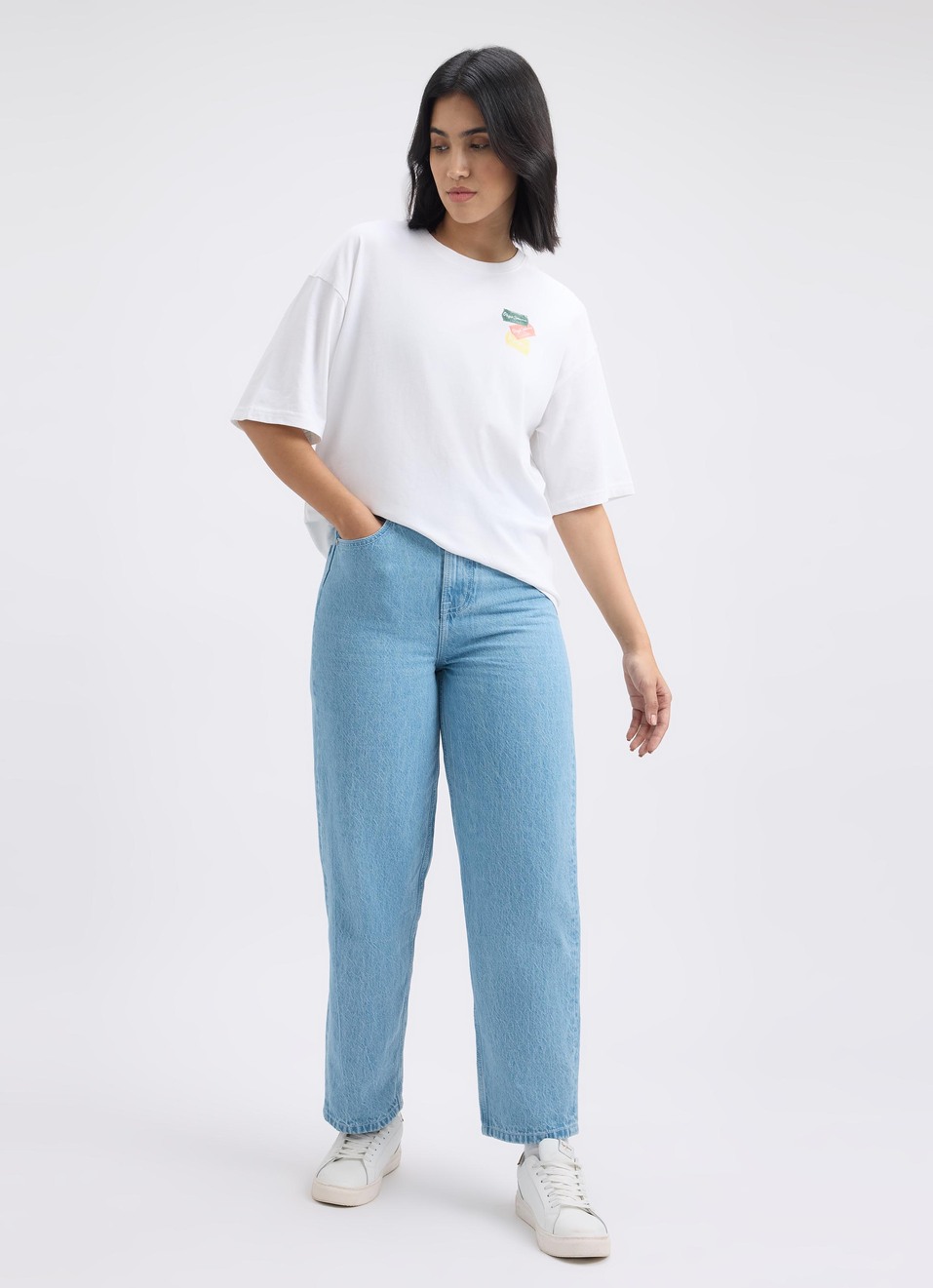 Women White Back Print Short Sleeve Oversized T-shirt, , large image number 5