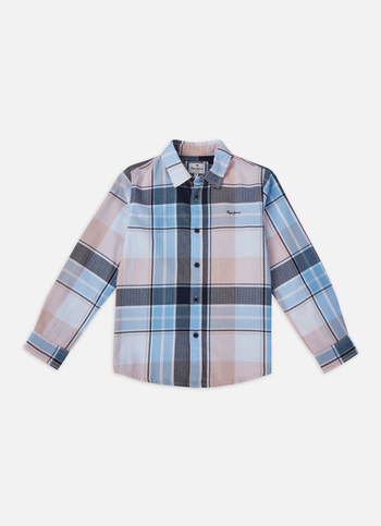 Boys Peach Check Full Sleeve Shirt