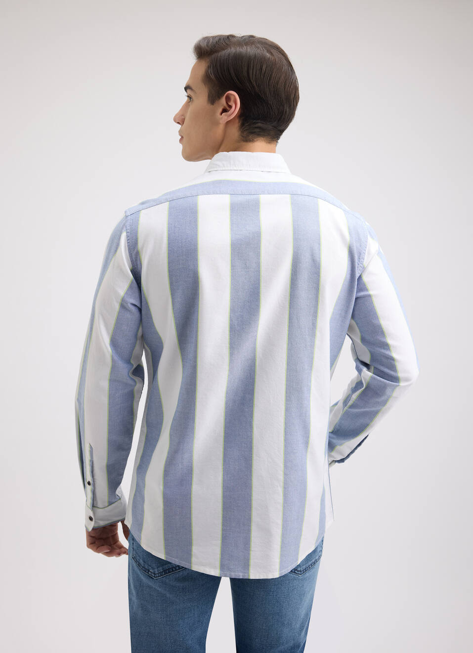 Men Blue Stripe Full Sleeve Shirt, , large image number 2