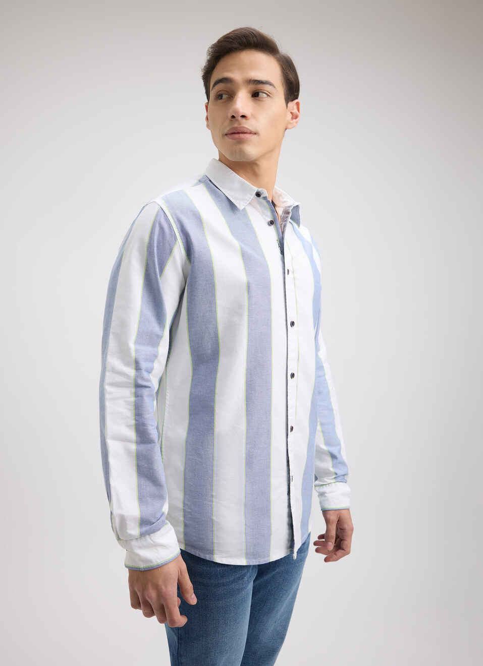 Men Blue Stripe Full Sleeve Shirt, , large image number 3