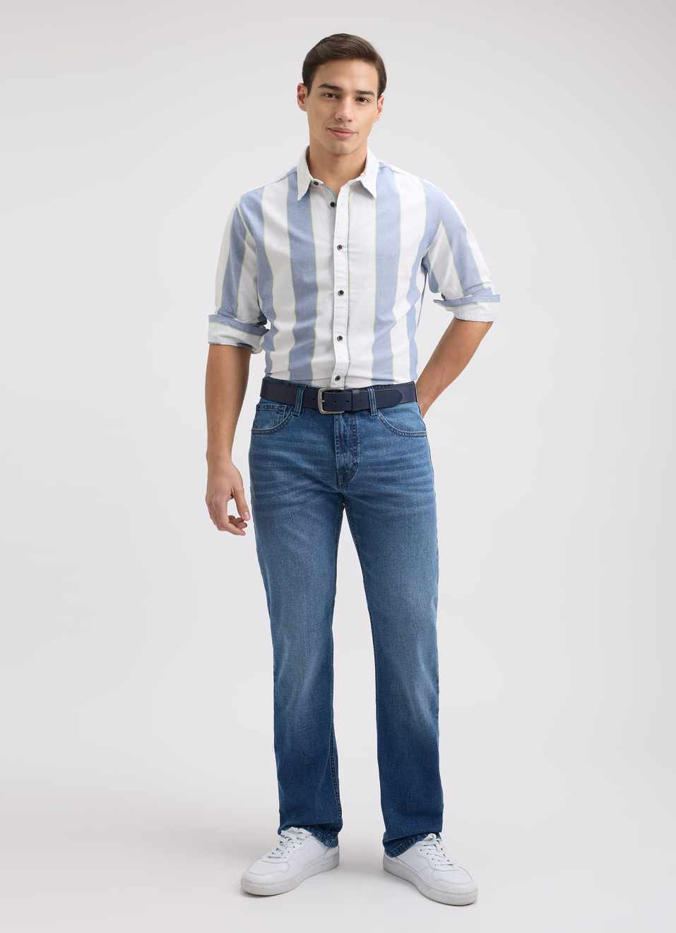 Men Blue Stripe Full Sleeve Shirt, , large image number 5