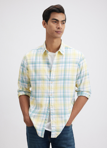 Men Yellow Check Full Sleeve Shirt
