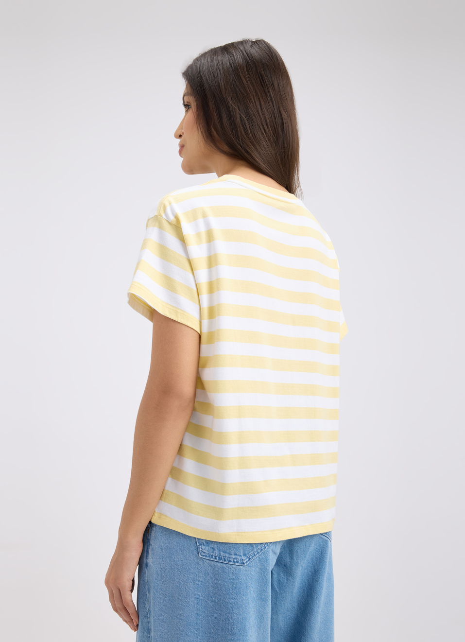 Women Yellow Stripe Short Sleeve T-shirt, , large image number 2