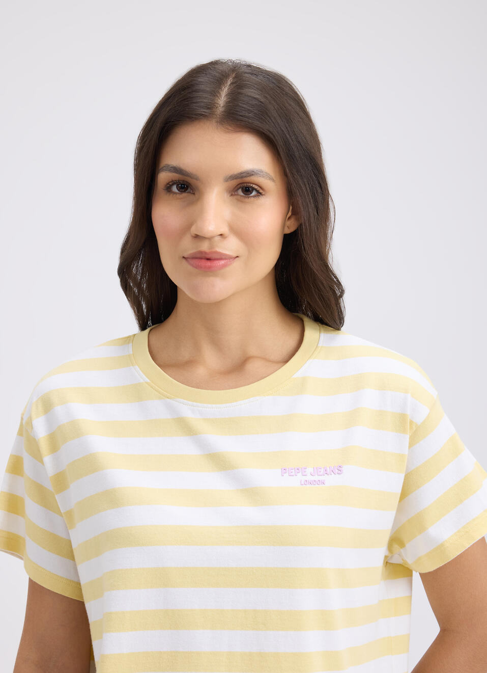 Women Yellow Stripe Short Sleeve T-shirt, , large image number 4
