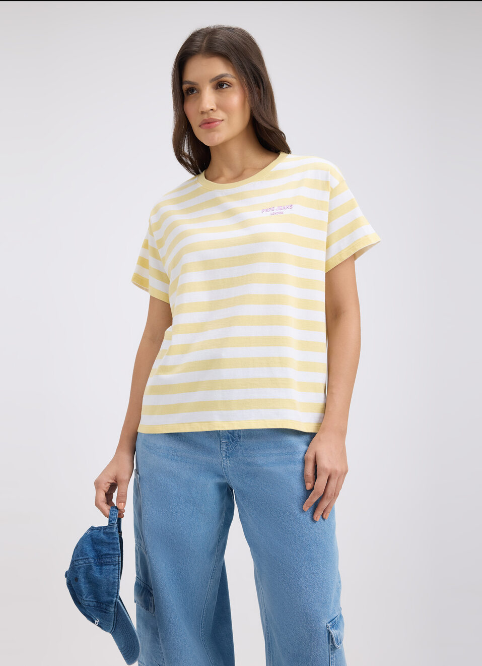 Women Yellow Stripe Short Sleeve T-shirt, , large image number 0