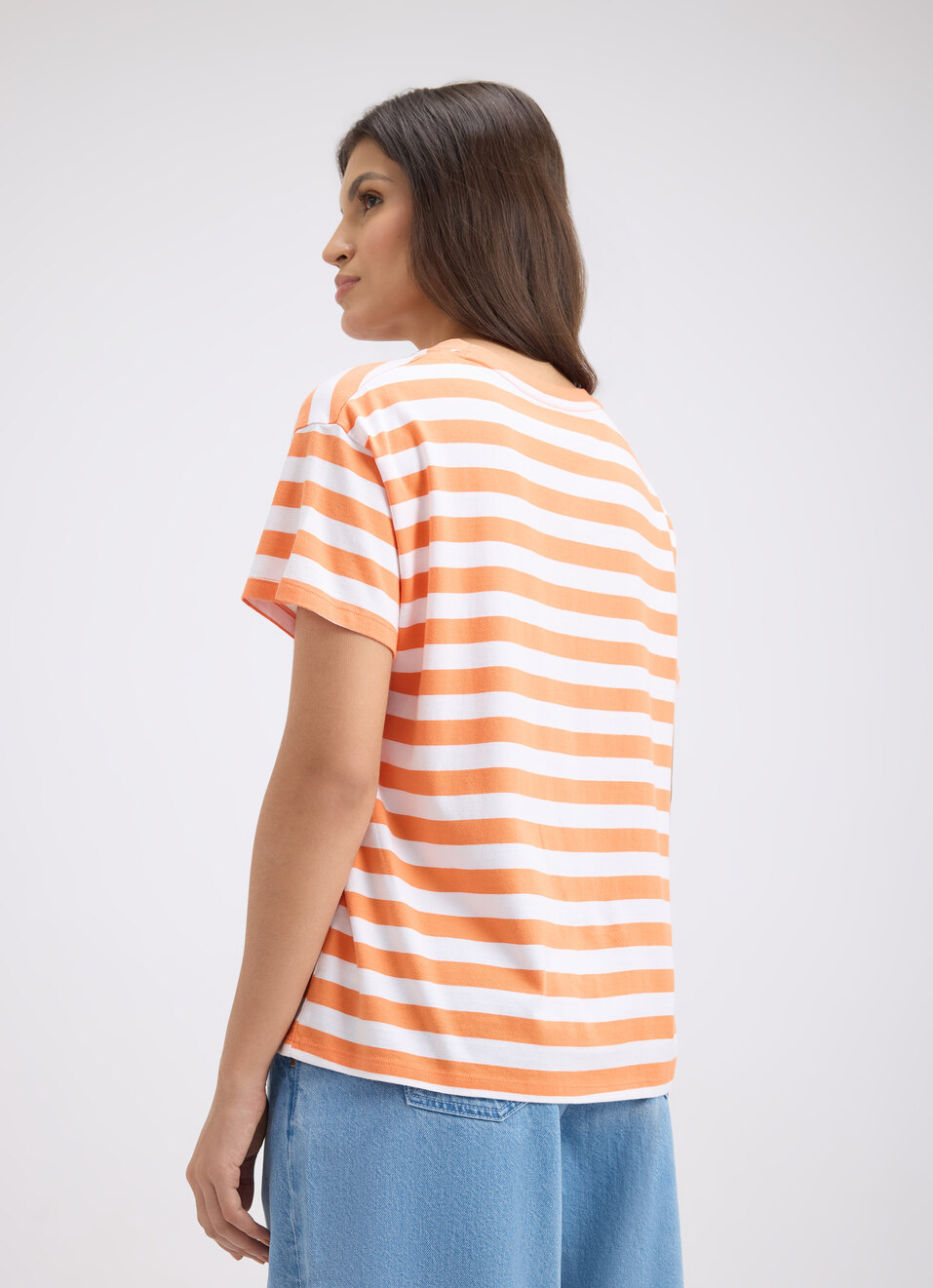 Women Orange Stripe Short Sleeve T-shirt, , large image number 2