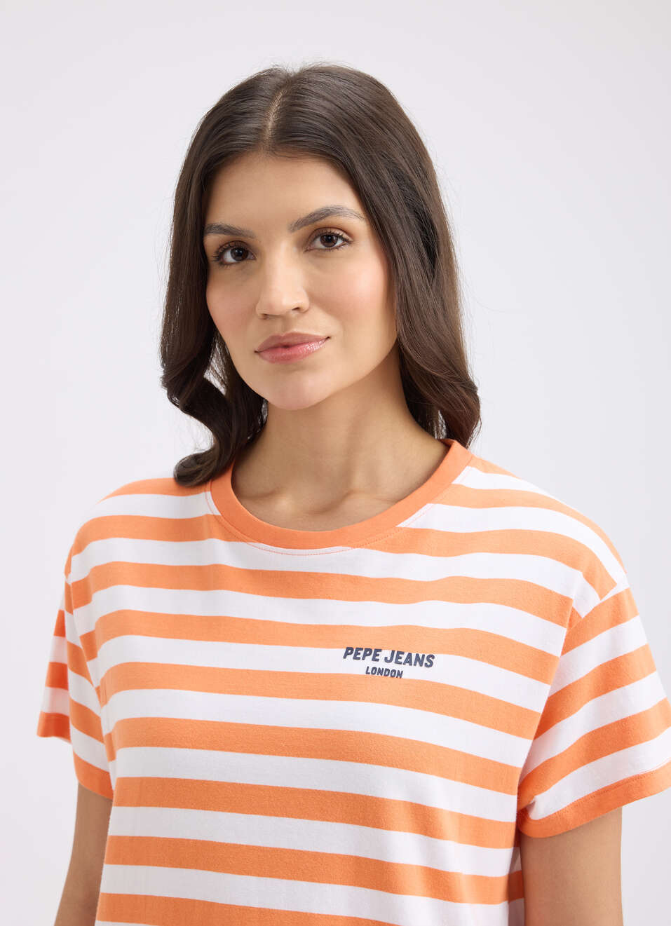 Women Orange Stripe Short Sleeve T-shirt, , large image number 4