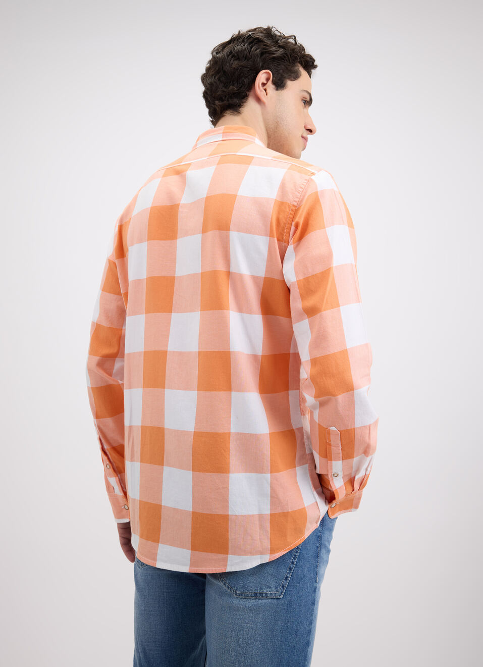 Men Orange Check Full Sleeve Shirt, , large image number 2