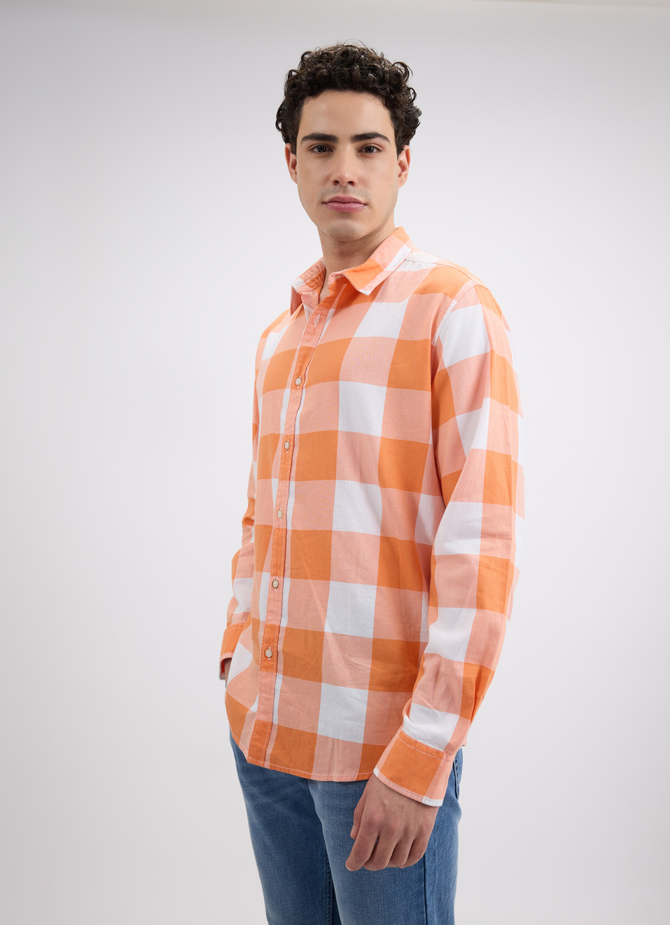 Men Orange Check Full Sleeve Shirt, , large image number 3