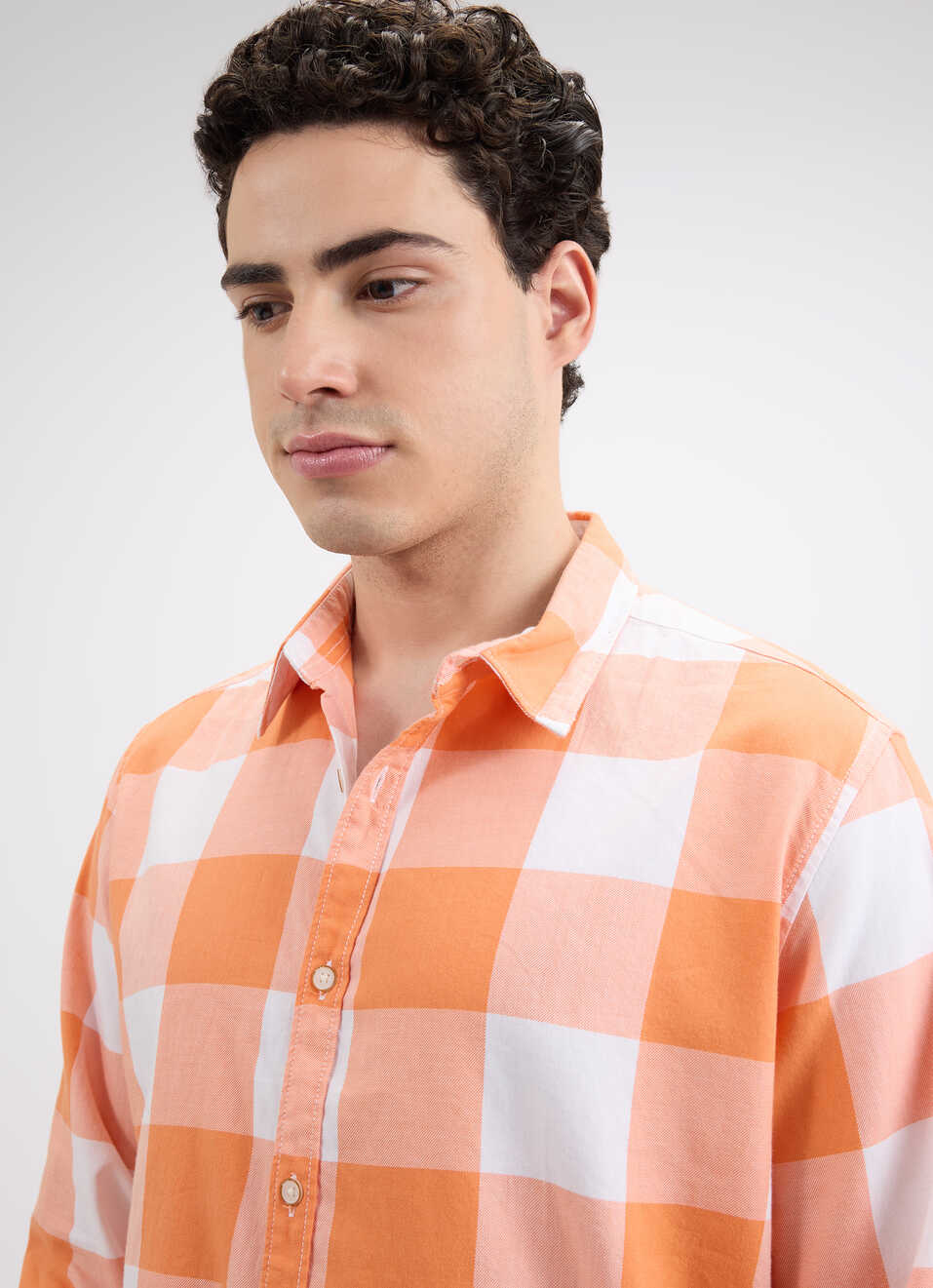 Men Orange Check Full Sleeve Shirt, , large image number 4
