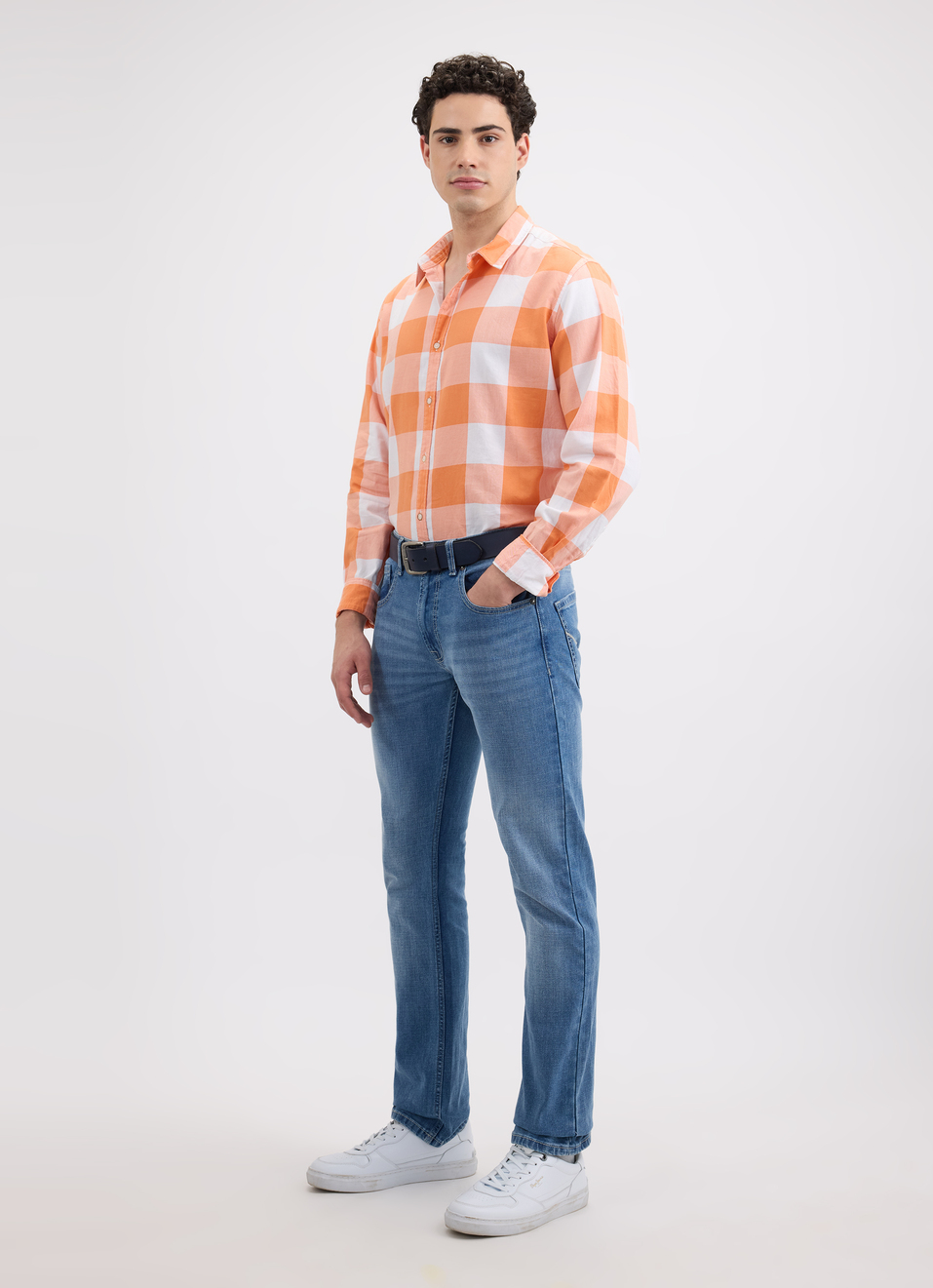 Men Orange Check Full Sleeve Shirt, , large image number 5
