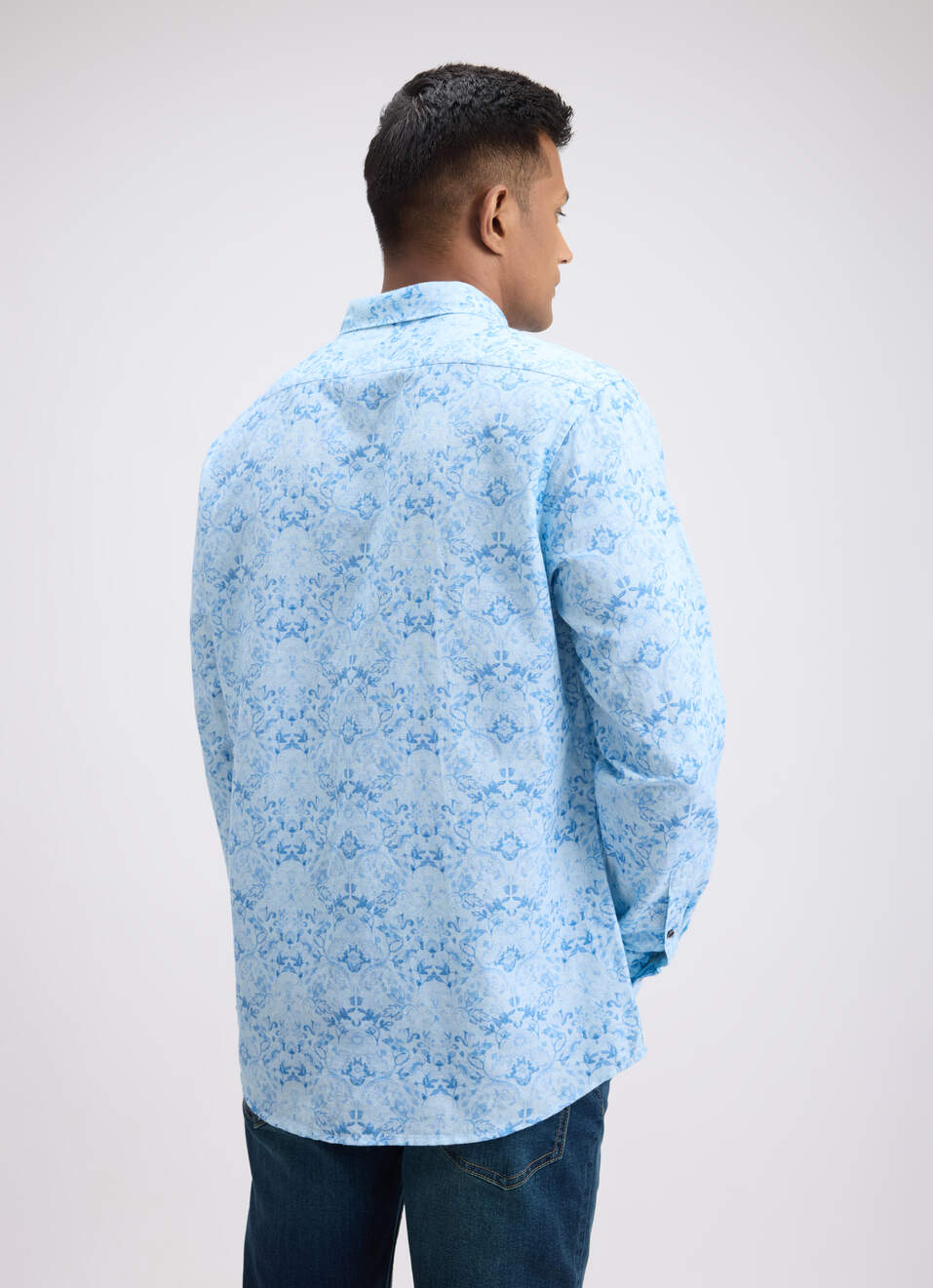 Men Blue Floral Print Full Sleeve Shirt, , large image number 3