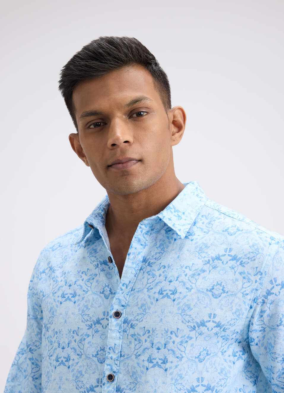 Men Blue Floral Print Full Sleeve Shirt, , large image number 4