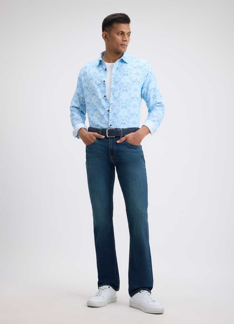 Men Blue Floral Print Full Sleeve Shirt, , large image number 5