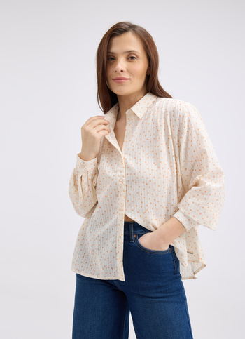 Women Off White Polka Dot Full Sleeve Shirt