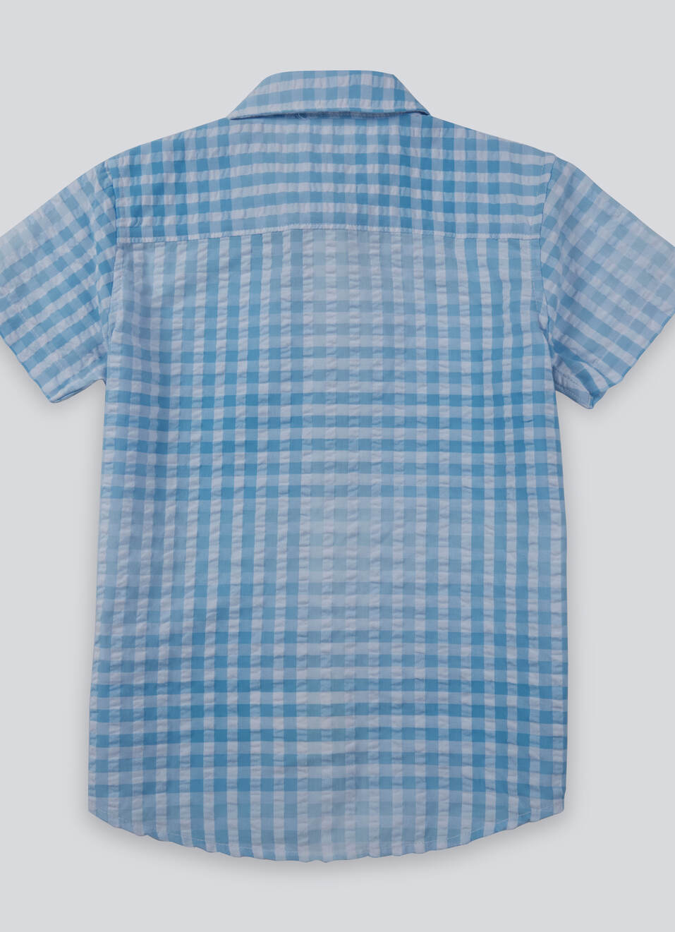 Boys White Check Short Sleeve Seersucker Shirt, , large image number 1